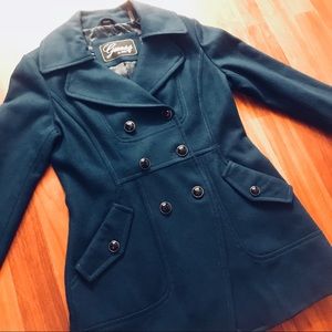 NWOT Guess Teal Blue Wool Peacoat Large